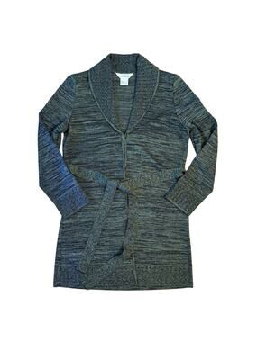 Exclusively Misook Robe Sweater Cardigan Acrylic Knit Tie-Belt Long Green Medium